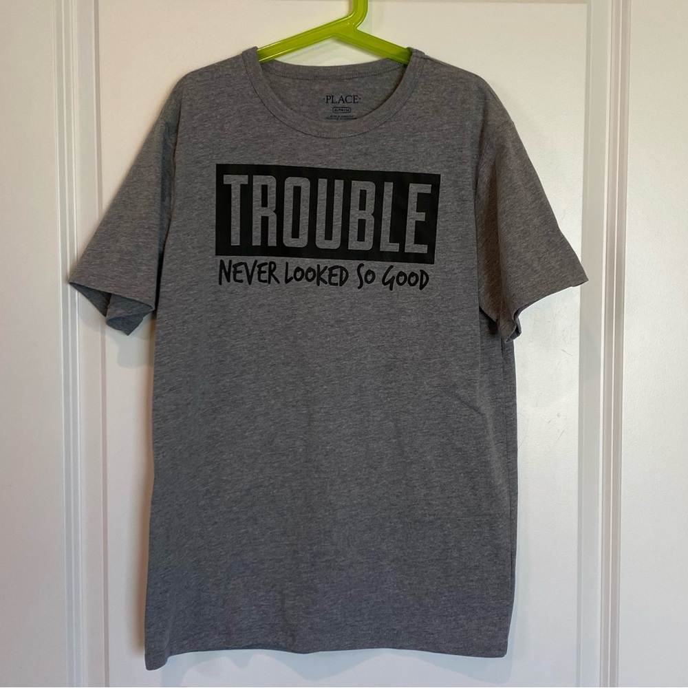 Funny Gray Graphic Short Sleeve T-Shirt - Boys XL (14) by PLACE